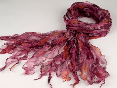 7, Šál 50x225cm volánkový, pravý hodváb, ružový